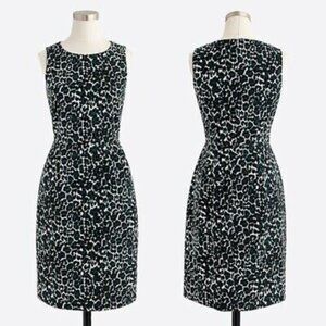 J. Crew Black Green Animal Print Sheath Dress Sleeveless Style A5222